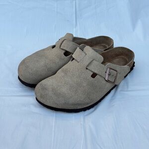 Birkenstock Boston Clogs Soft Footbed Taupe Suede Regular/Wide